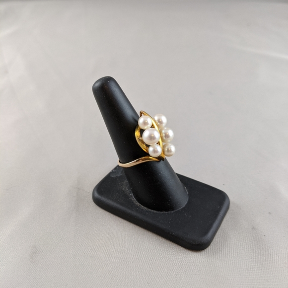 14K Yellow Gold Ring w/ 6 Pearls Size 7.75 - Picture 5 of 8